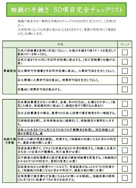 相続の手続き 50項目完全チェックリスト